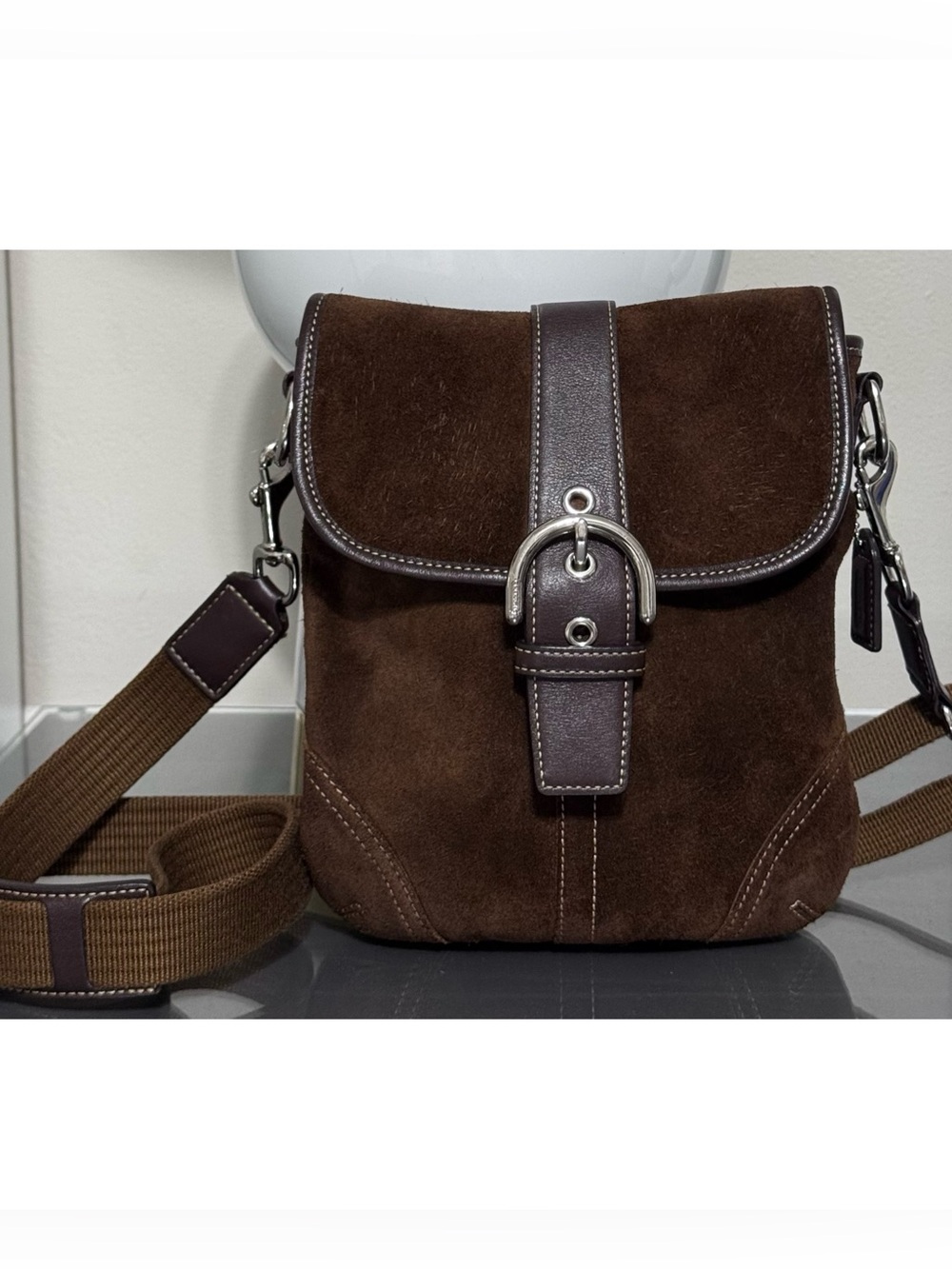 COACH Vintage Y2K Soho Brown Suede Flap Messenger/Crossbody Bag